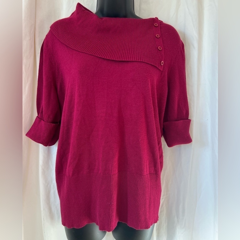 cb Maroon Button Half Turtleneck Sweater Womens Sz L Fitted Lightweight Sweater